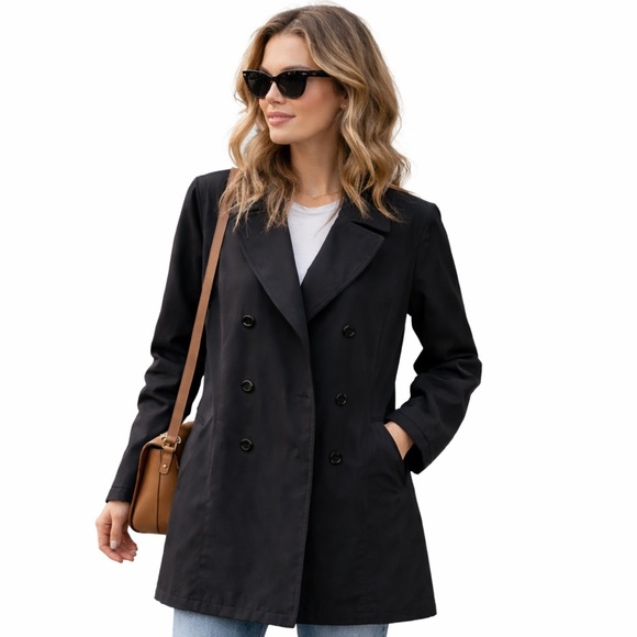 GAP Jackets & Blazers - Gap Rain Coat SZ S Women's Black Lightweight Pockets Double Breasted